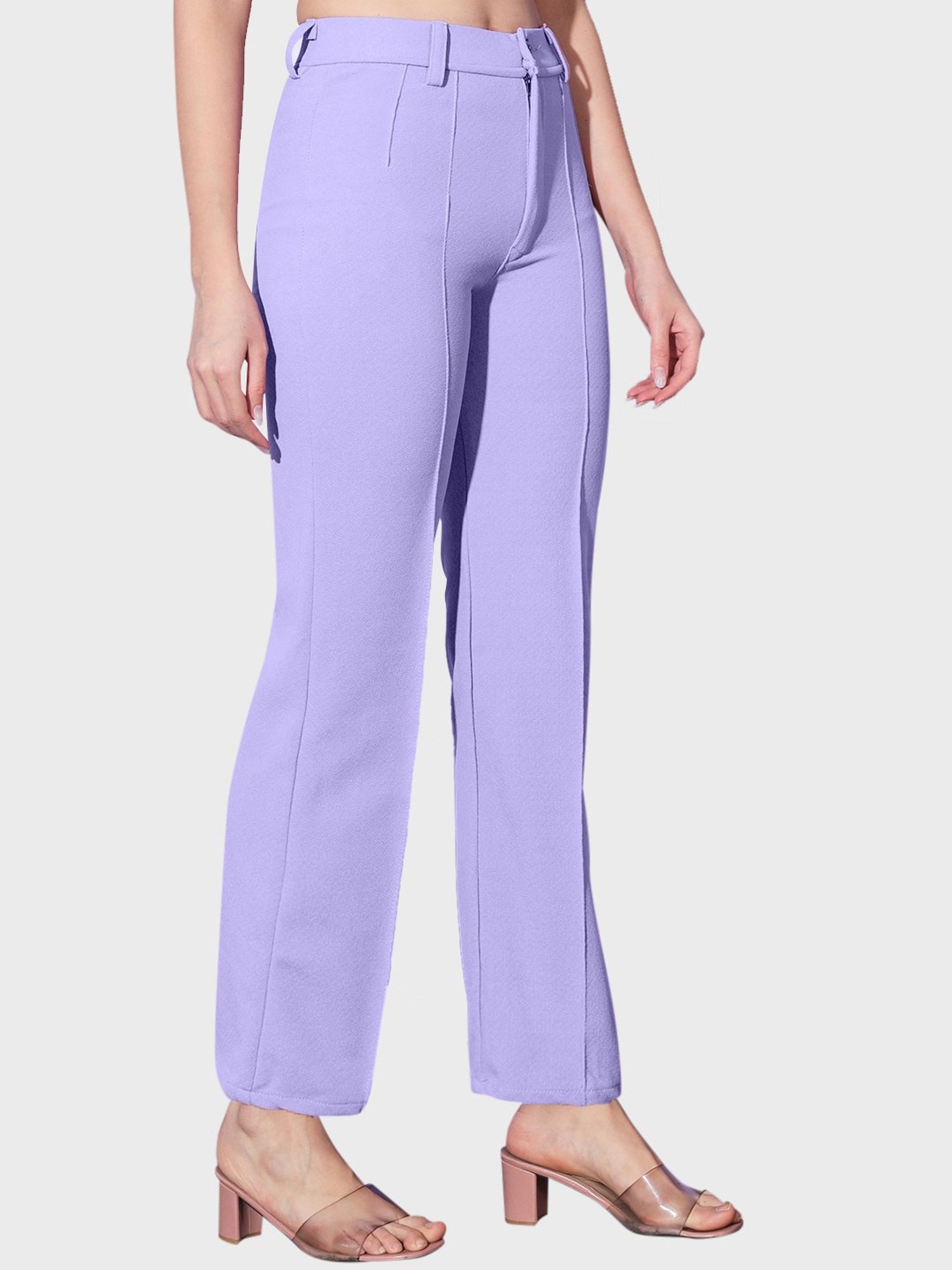 BUYNEWTREND Purple Mid Rise Trousers