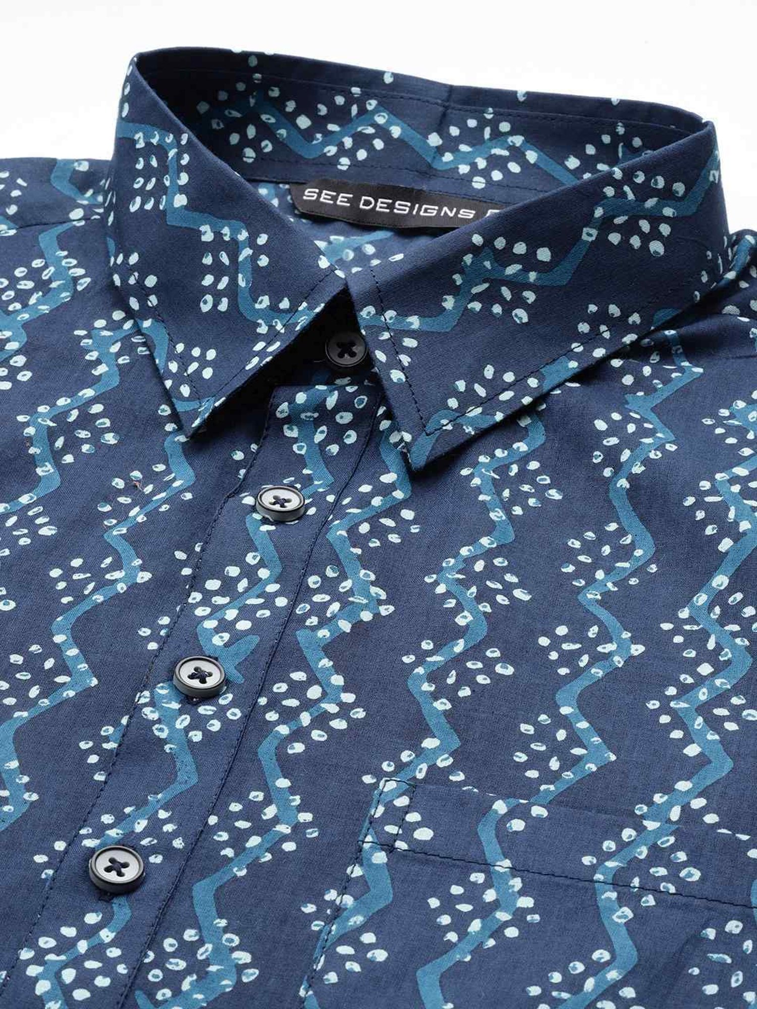 See Designs Indigo Blue & White Cotton Regular Fit Printed Kurta Bottom Set