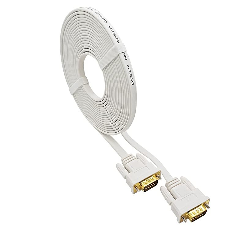 Slim Flexible 10 Feet VGA Monitor Cable Male to Male 1080p High Resolution Cord for PC Computer White 3m