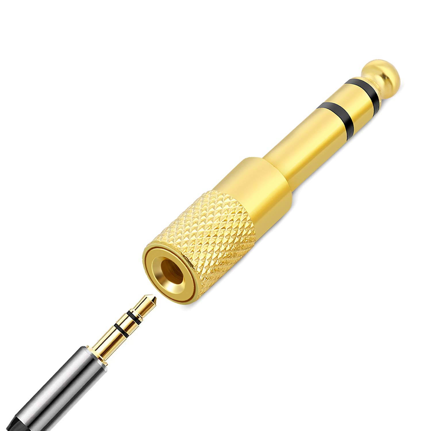 TNP 6.35mm (1/4 inch) Male to 3.5mm (1/8 inch) Female Gold Plated TRS Stereo Headphone Audio Jack Aux Converter Adapter Connector Plug, 2 Pack