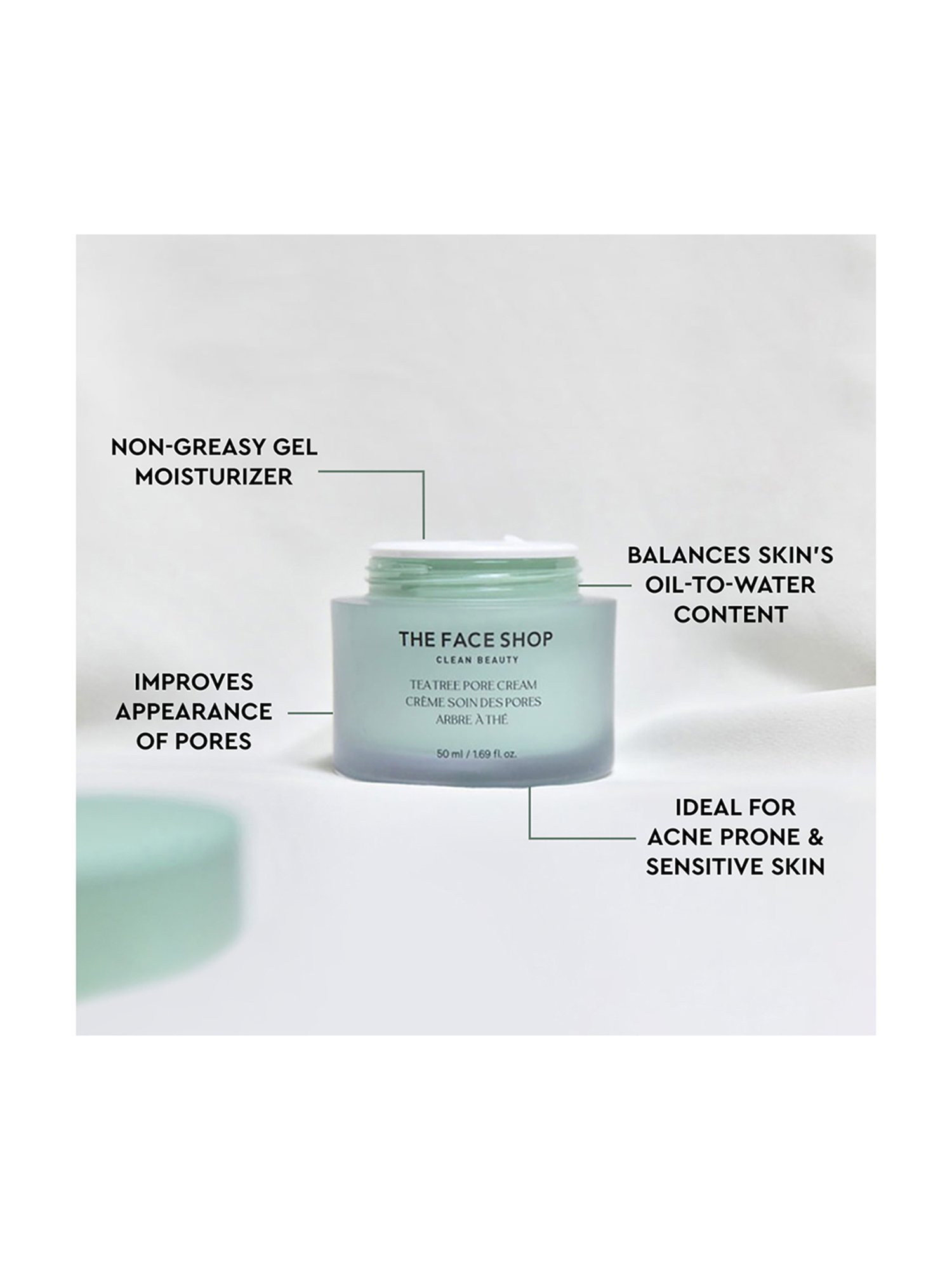 The Face Shop Tea Tree Pore Cream with AHA, IP-BHA & Hyaluronic Acid for Oily & Acne Skin - 50 ml