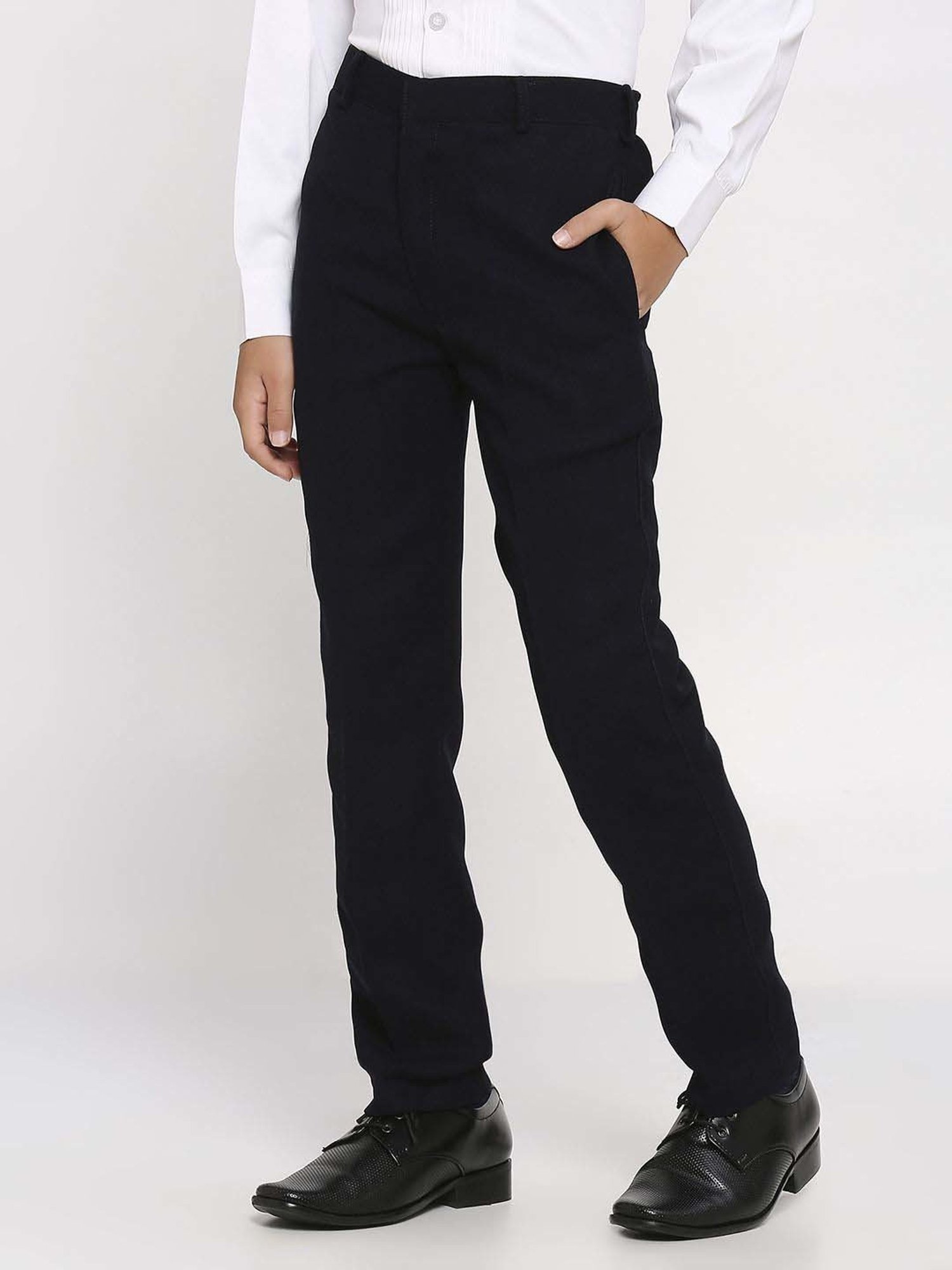 Kids Island Boys Navy & White Solid Full Sleeves Suit Set