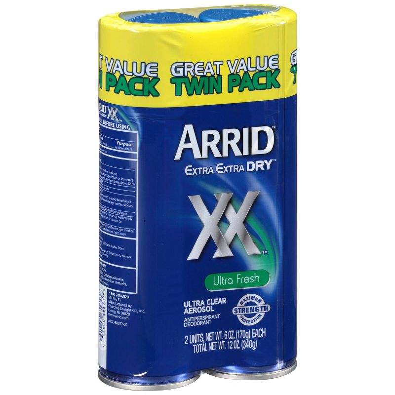 Arrid XX Extra Extra Dry Ultra Clear Aerosol Antiperspirant & Deodorant Ultra Fresh Twin Pack - 6oz/2pk
