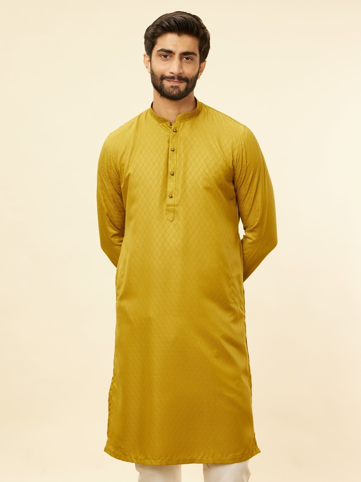 Manyavar Musterd & Begie Regular Fit Printed Kurta Bottom Set