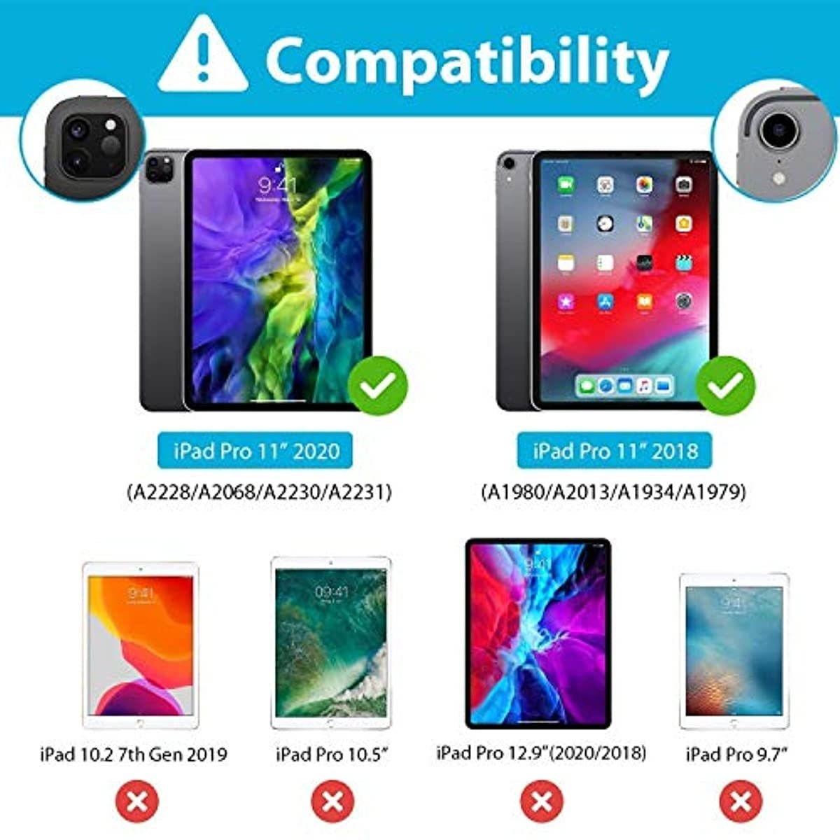 ProCase Black iPad Pro 11 Rugged Heavy Duty Case 2nd Gen 2020 / 1st Gen 2018 Bundle with [4 Pack] Screen Cleaning Pad Cloth Wipes