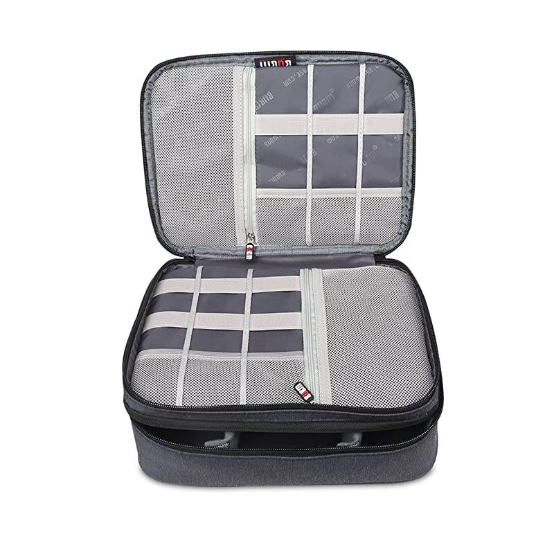 Electronic Organizer Double Layer Travel Accessories Storage Bag for Cord Adapter Battery Camera and Morea Sleeve Pouch for iPad or up to 97 TabletLarge Black