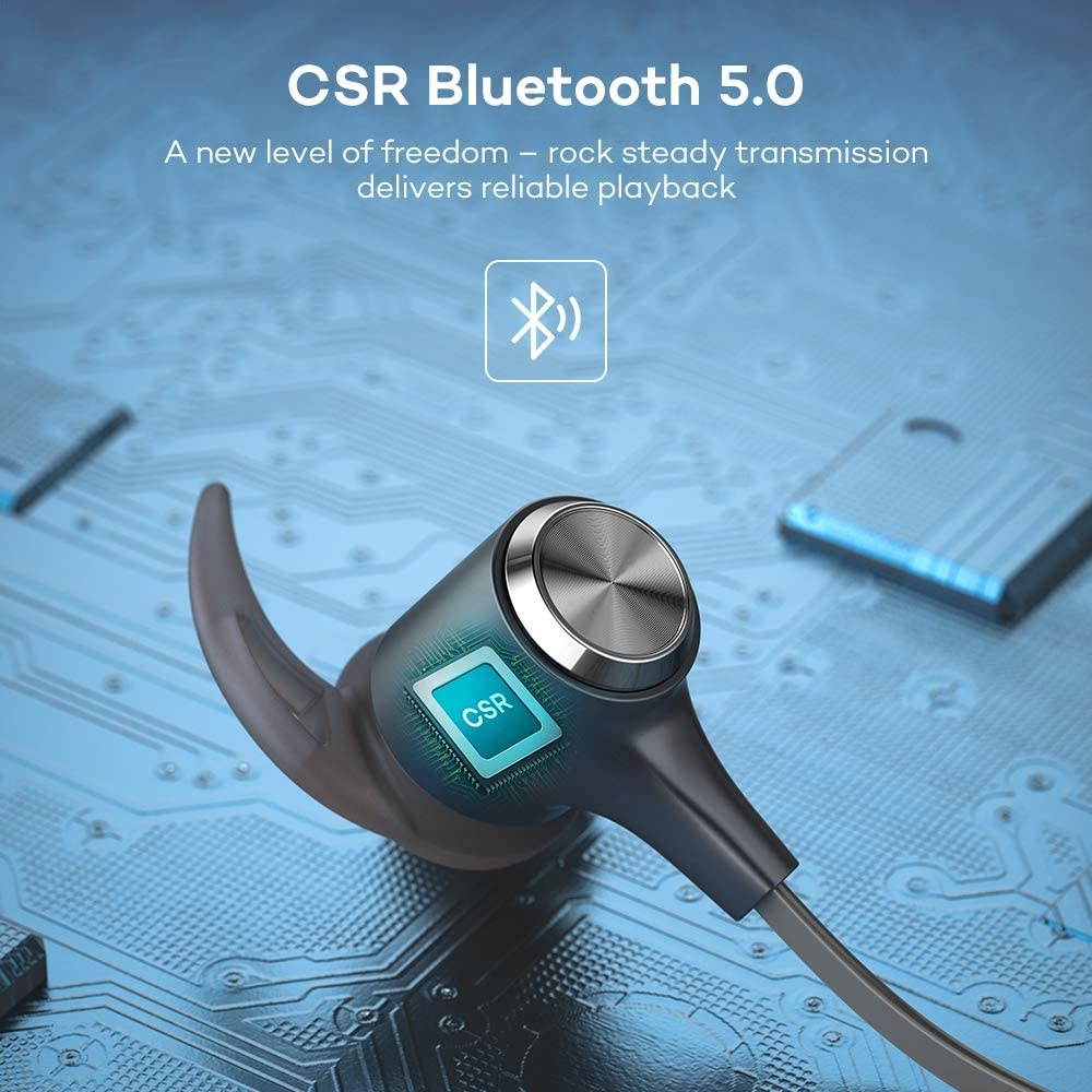 Bluetooth Headphones 16 Hours Playtime IPX7 Waterproof Bluetooth V5.0 Wireless Headphones Sports Earbuds for Running with Magnetic Connection Built-in Mic