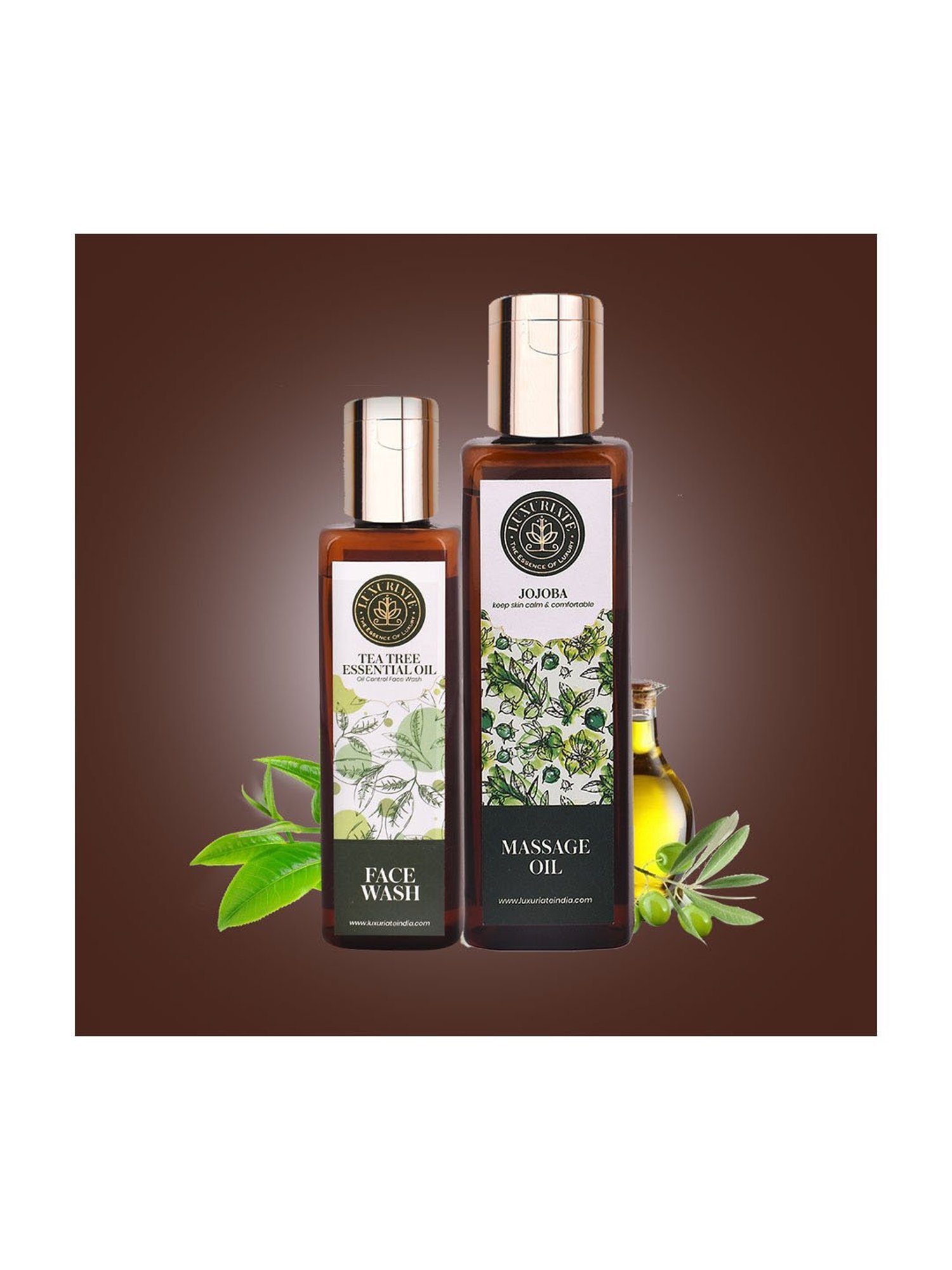 Luxuriate Jojoba Massage Oil and Herbal Tea Tree Face Wash Combo