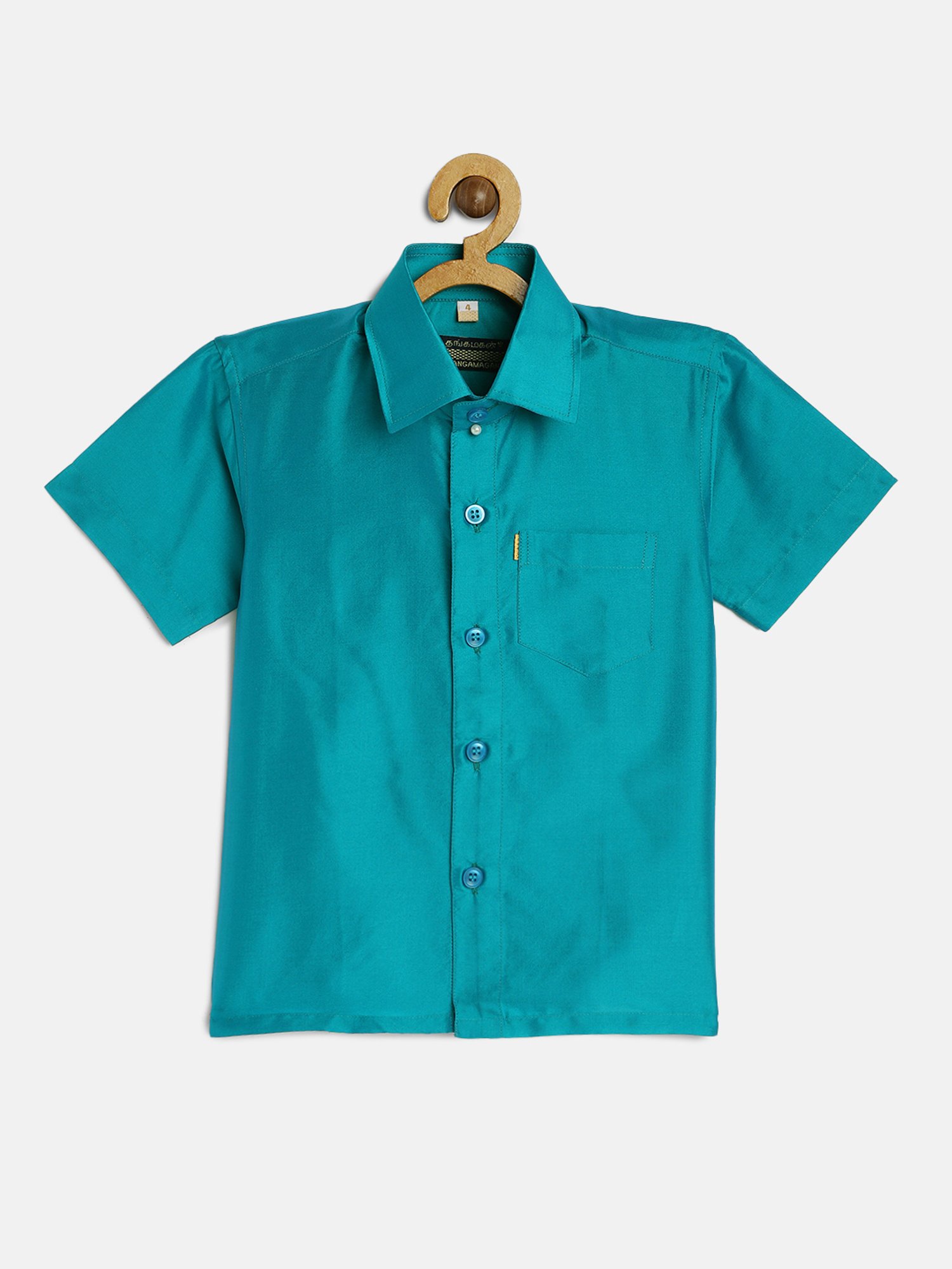 THANGAMAGAN Kids Turquoise Solid Shirt