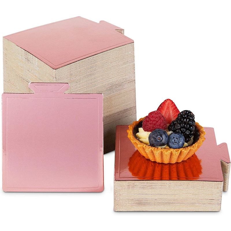 Sparkle and Bash 200 Pack Mini Square Cake Boards, Rose Gold Foil Dessert Base (3.5 Inches)
