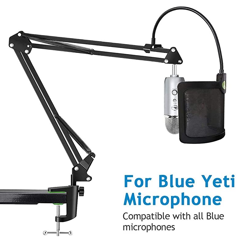 Heavy Duty Microphone Stand with Ushaped Steel Mesh Mic Pop Filter Suspension Boom Scissor Arm Stand Mic Clip Holder for Blue Yeti Snowball amp Other Mic in Recording Broadcasting Etc