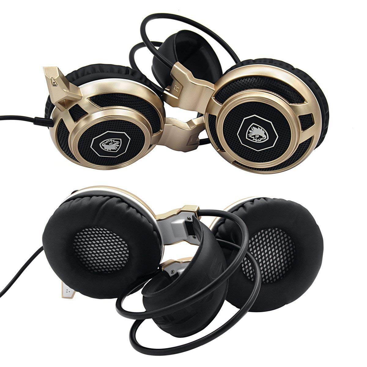 SADES Arcmage Gold Stereo Gaming Headphones With LED Lighting 3.5mm with Microphone for PC Mac PS4 Laptop