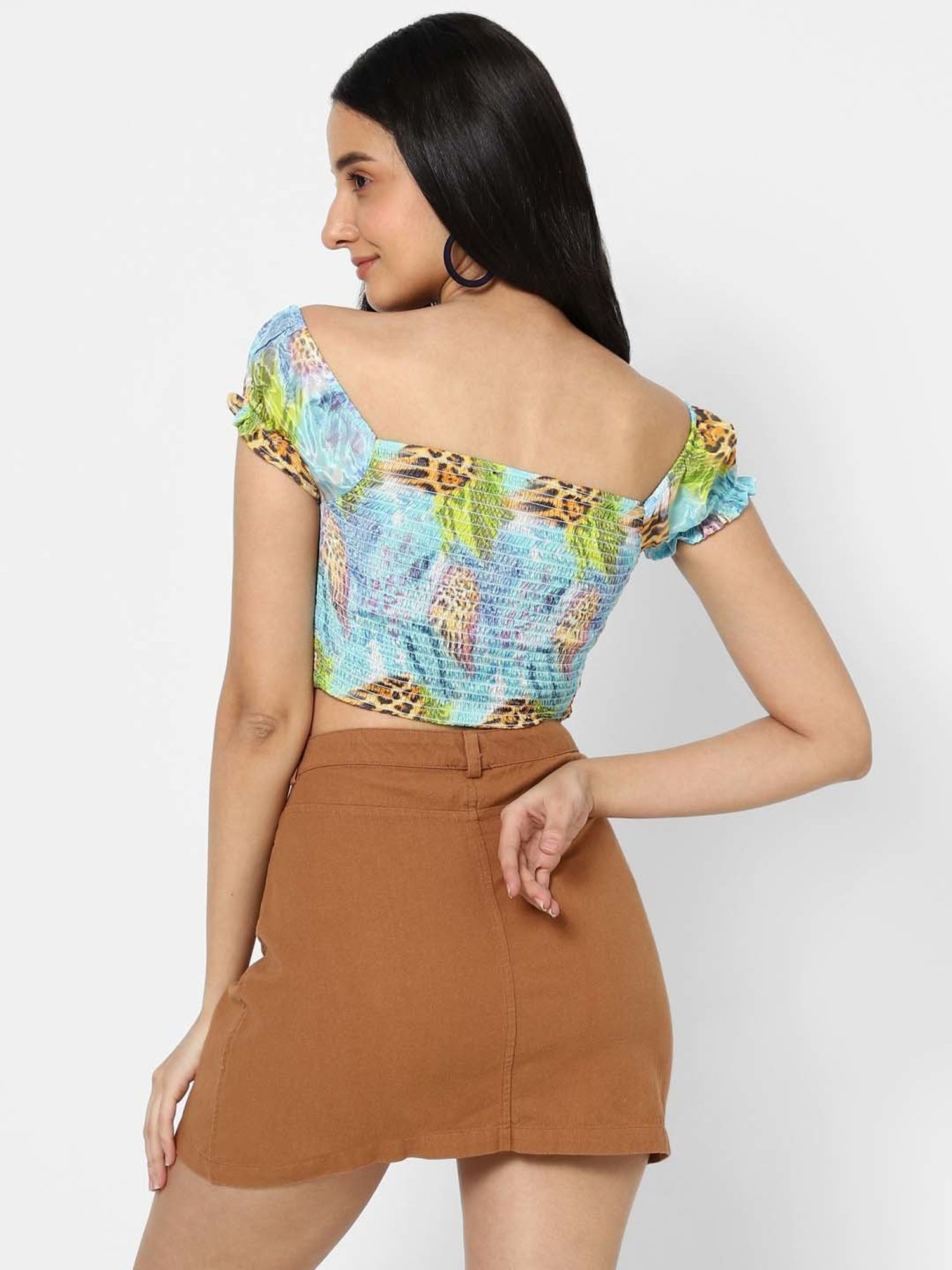 VASTRADO Blue & Green Printed Crop Top