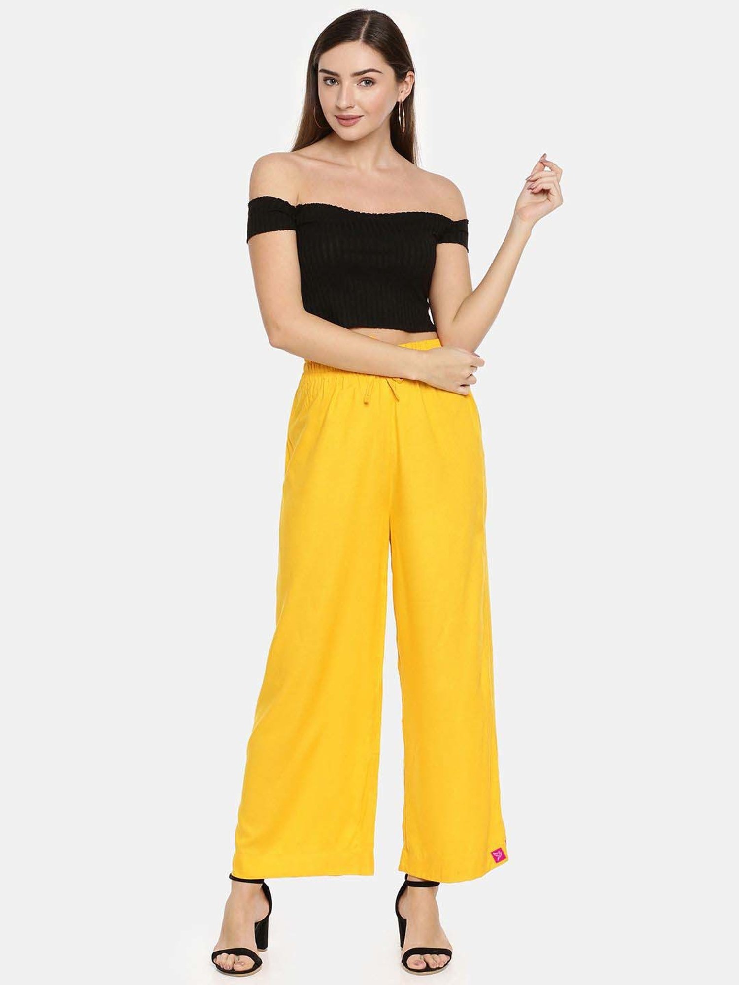 TWIN BIRDS Red & Yellow Mid Rise Palazzos - Pack Of 2