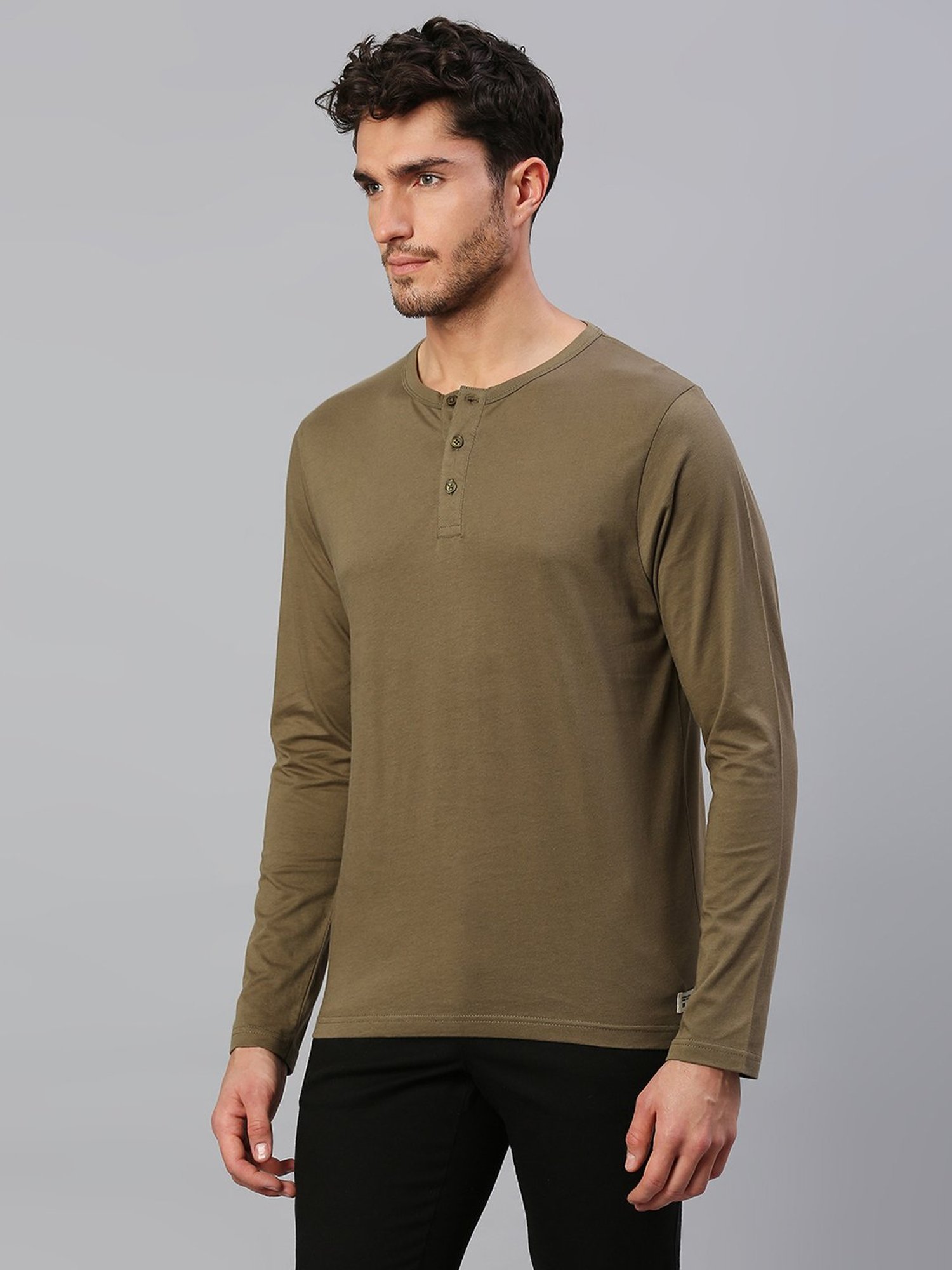 Dennis Lingo Olive Regular Fit Henley T-Shirt