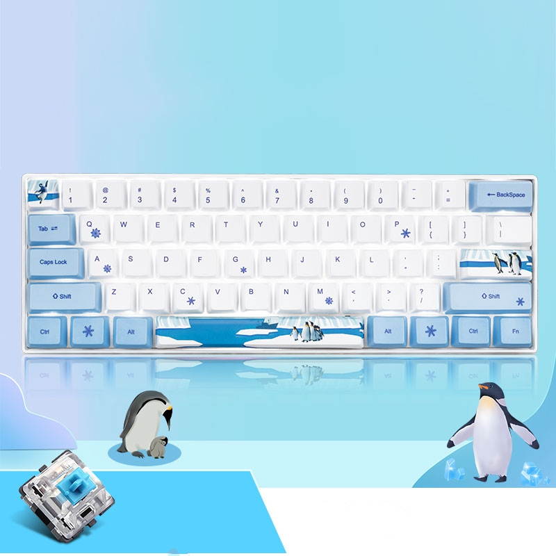 A-jazz AK61 Bluetooth Wireless and  USB Wired Dual Connectivity Mechanical Gaming Keyboard, Durable ABSKeycaps, White Backlit -Blue Switch( White )