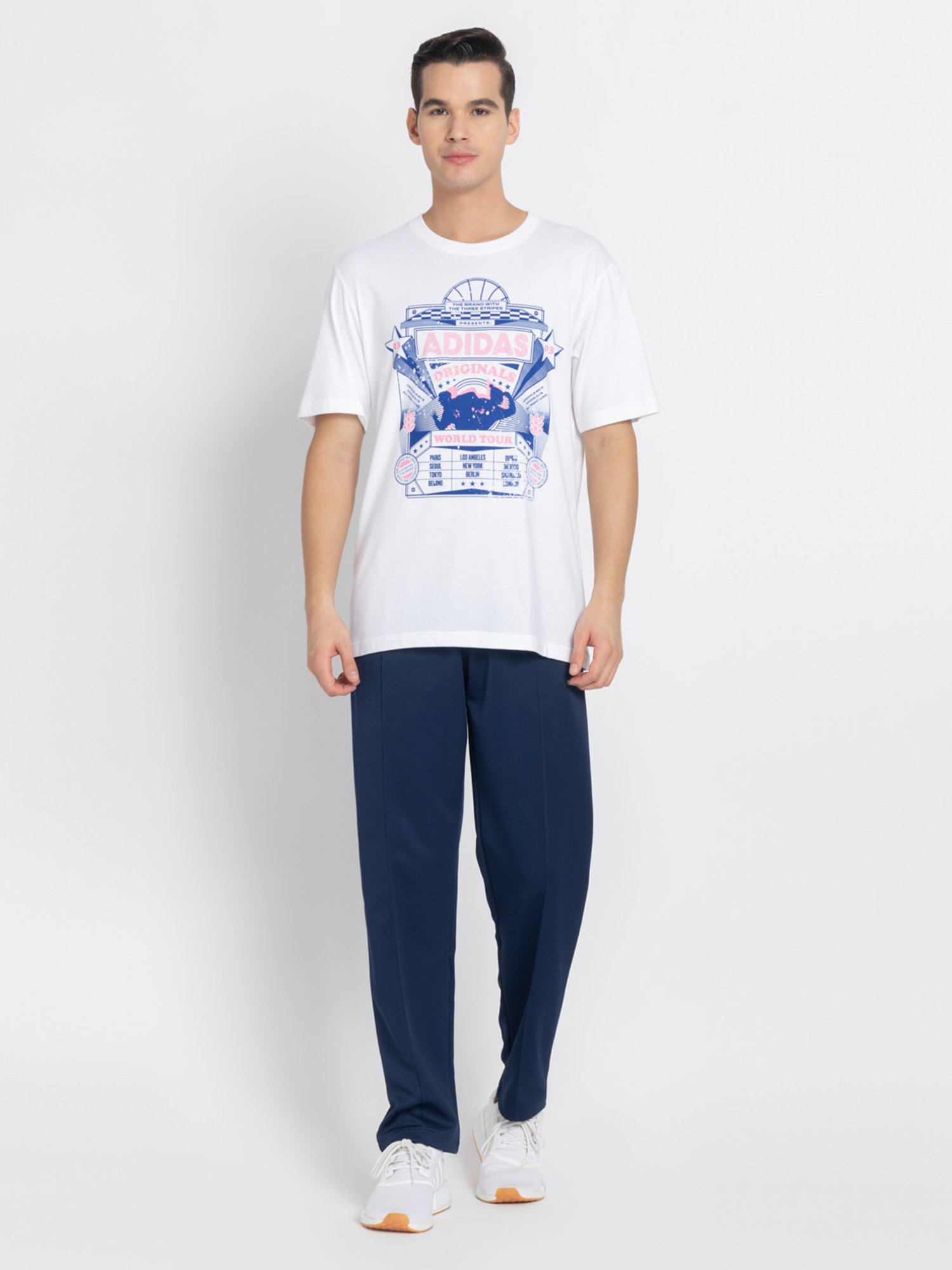 Adidas White 100% Cotton Regular Printed  T-Shirt