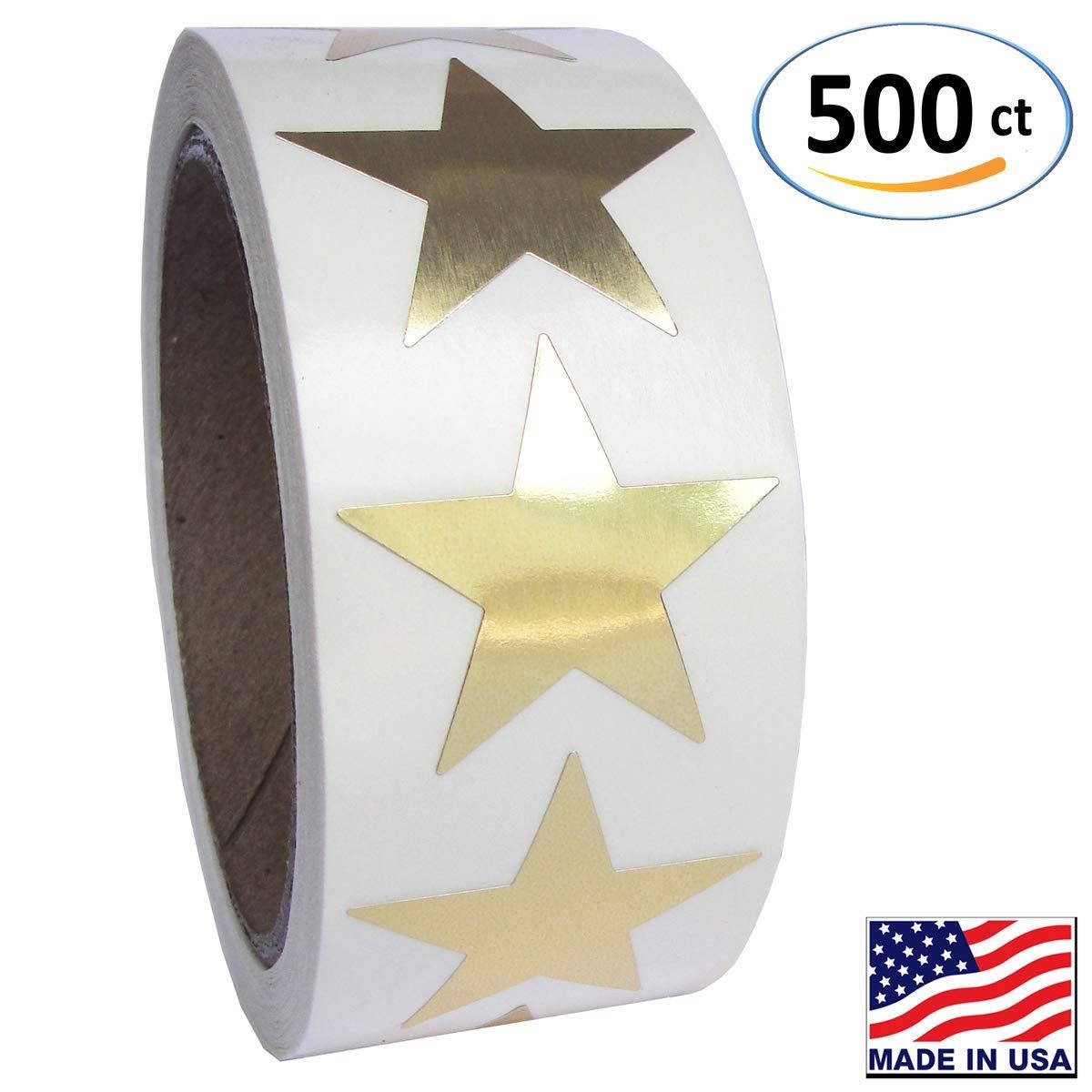 Gold Metallic Star Shape Foil Sticker Labels, 500 Labels per Roll, 1 1/2 inch Diameter, 1.5"