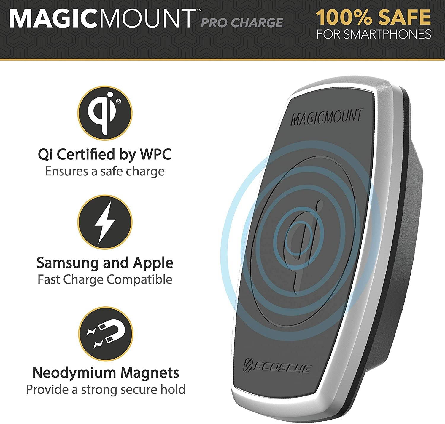 SCOSCHE PCQIFD01 ProClip Center Dash Mount with MagicMount Qi-Certified Charger Compatible with 2015 to 2020 Ford F-150 and Ford Raptor