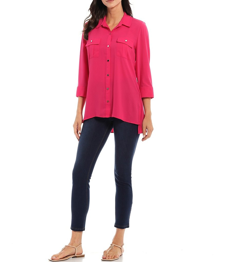 Slim Factor by Investments Bridget 3/4 Sleeve Button Front Hi-Low Top