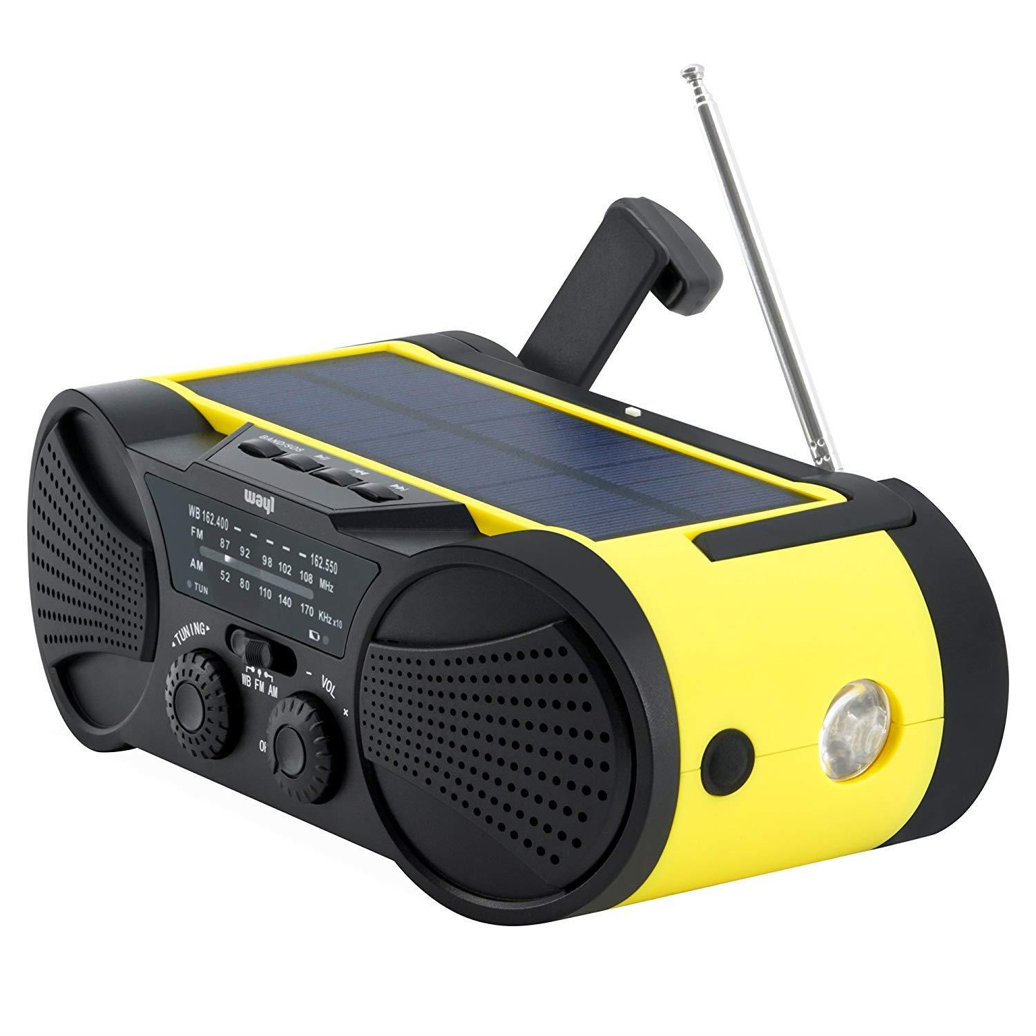 Emergency Weather Radio 4000mAh - Portable, Solar or Battery Powered, Hand Crank, AM FM NOAA Weather Stations, USB Cell Phone Charger, SOS Alarm, LED Flashlight & Reading Light Radio - Buzz4000