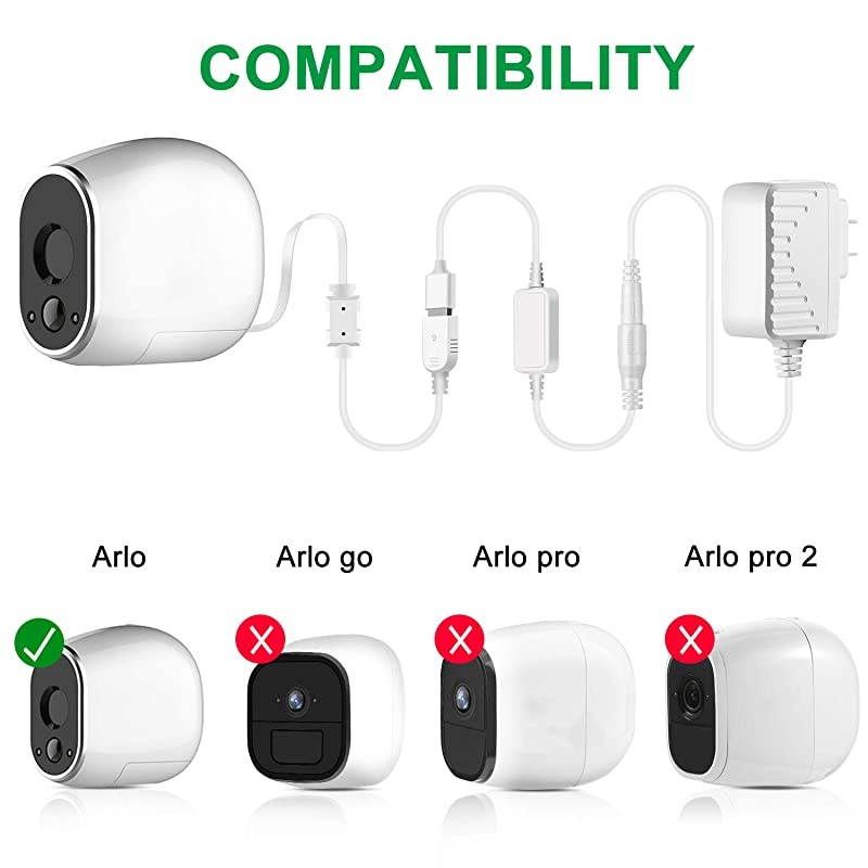 Power Adapter Compatible with Arlo Replace CR123A Weatherproof Outdoor 20 ft 6 m Power Cable Continuously Operate Your Arlo Camera Not Compatible with Arlo Pro and Arlo 2 2 White