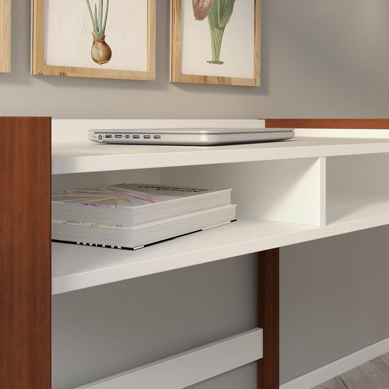 Voss 48"W x 24"D Writing Desk with Shelves Cotton White and Serene Cherry - Kathy Ireland Home