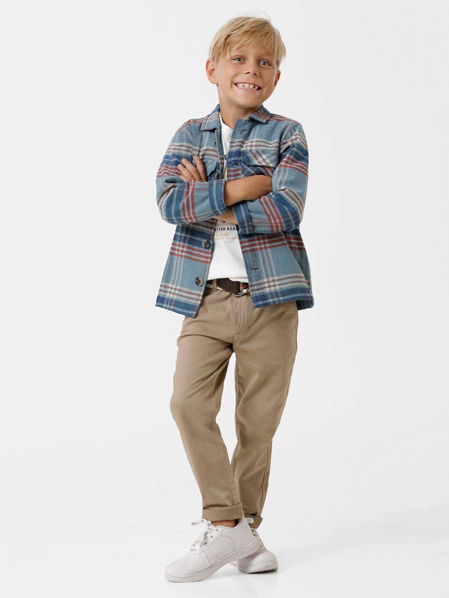 Kate & Oscar Kids Blue Cotton Chequered Full Sleeves Shirt