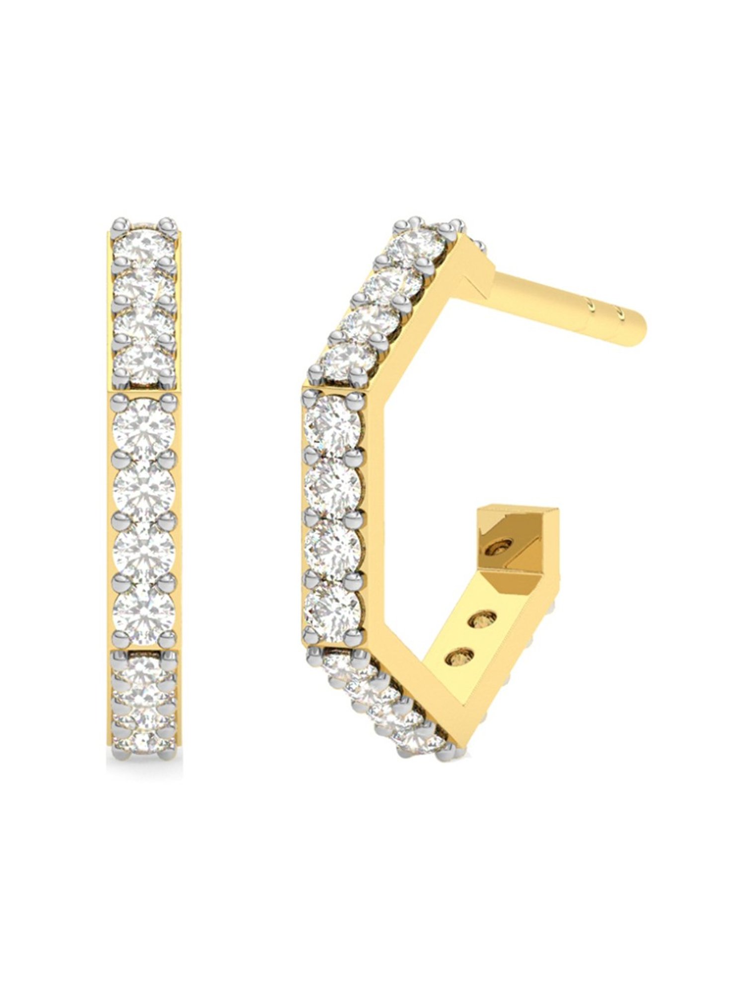 Clara 92.5 Sterling Silver Gold Swiss Zirconia Hexa Hoop & Huggie Earrings for Women & Girls
