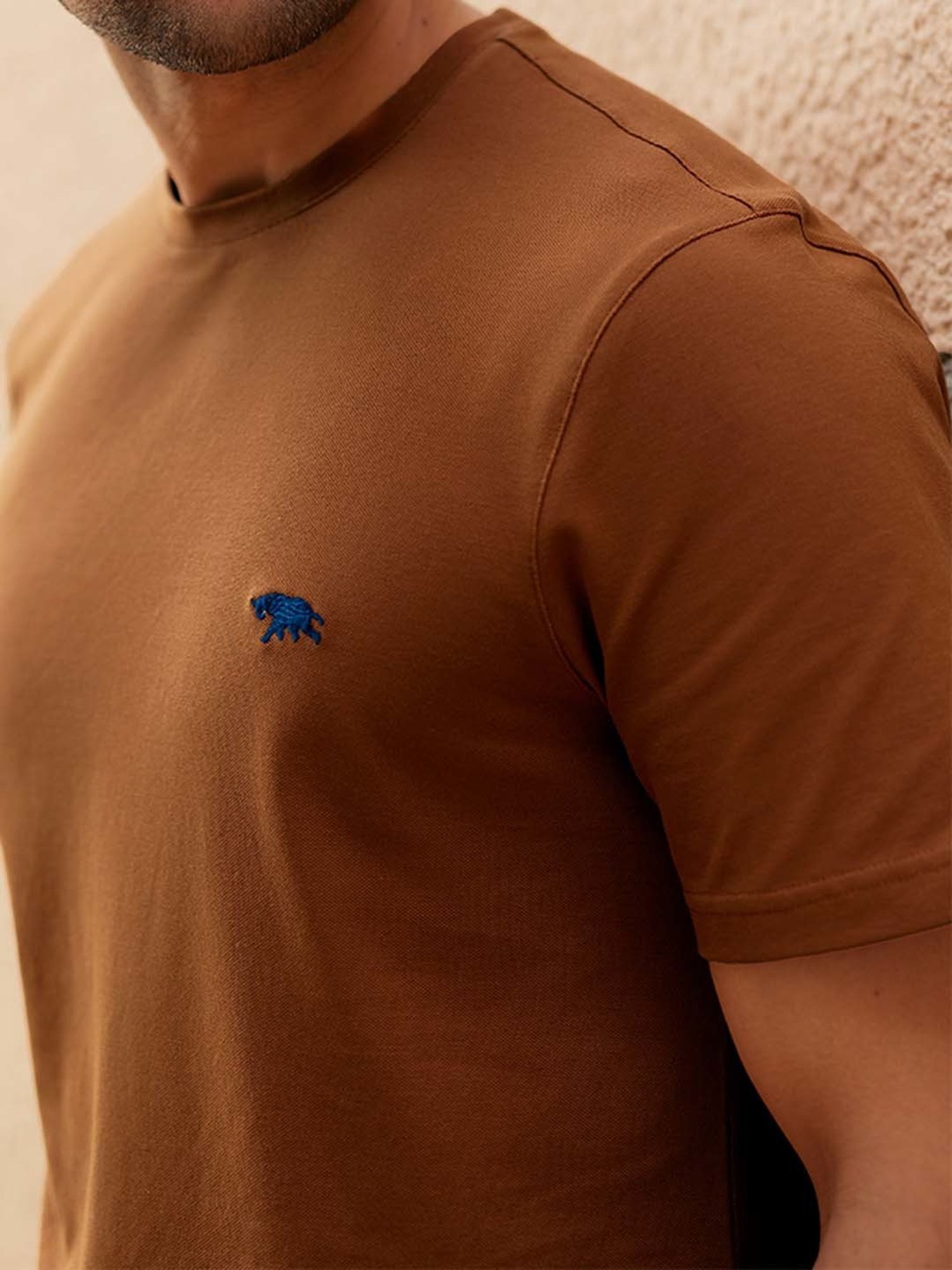 ANDAMEN Brown Regular Fit Crew T-Shirt