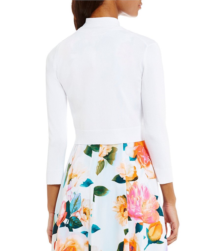 Alex Marie Rosa 3/4 Sleeve Button Front Round Neck Cardigan