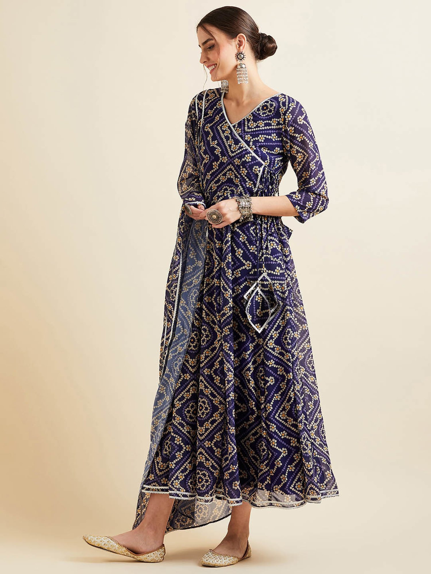 PANIT Blue Printed Ethnic Dress With Dupatta