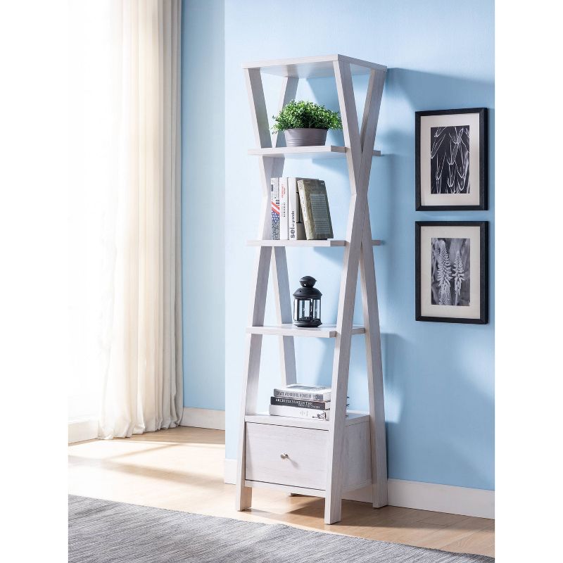 71" Graci 5 Shelf with 1 Drawer Bookcase White Oak - miBasics