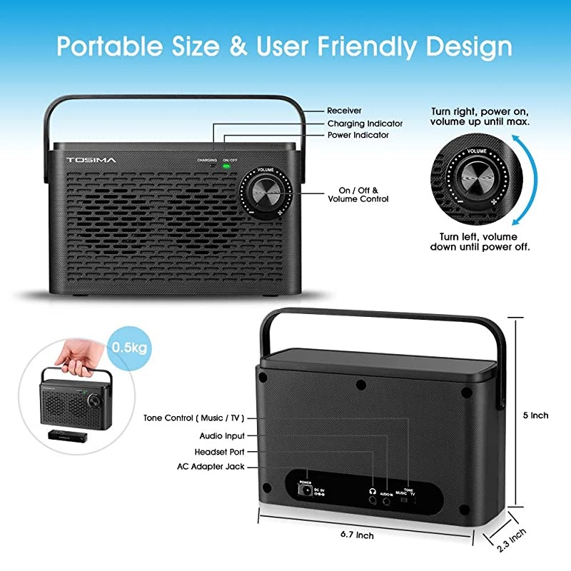 TV Speakers for Hard of Hearing Portable TV Soundbox Seniors Hearing Assistance Speaker for TV with Headphone Jack TV Need Audio Output or 35mm Jack