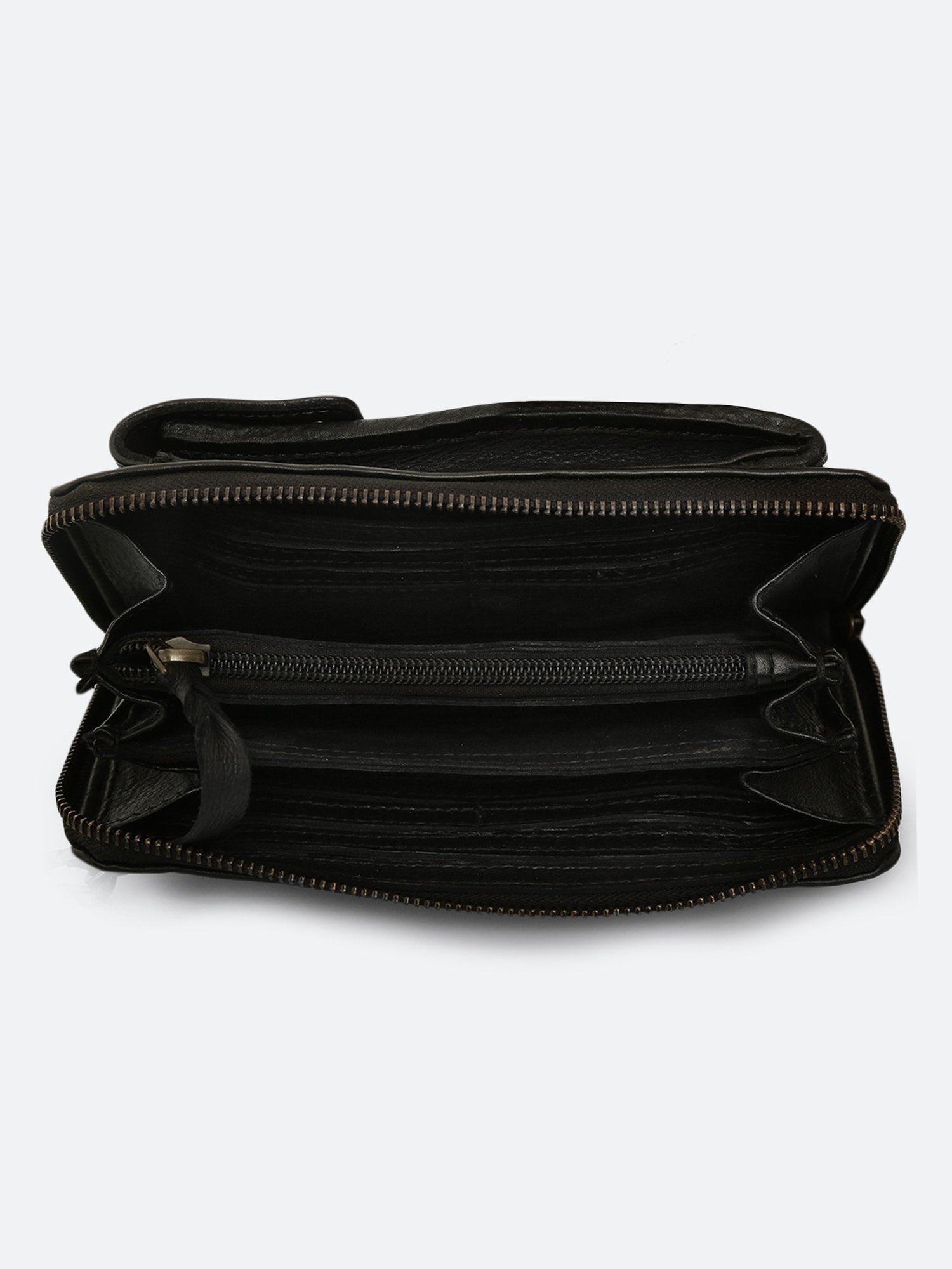 Art N Vintage Naamah Black Leather Textured  Zip Around Wallet for Women