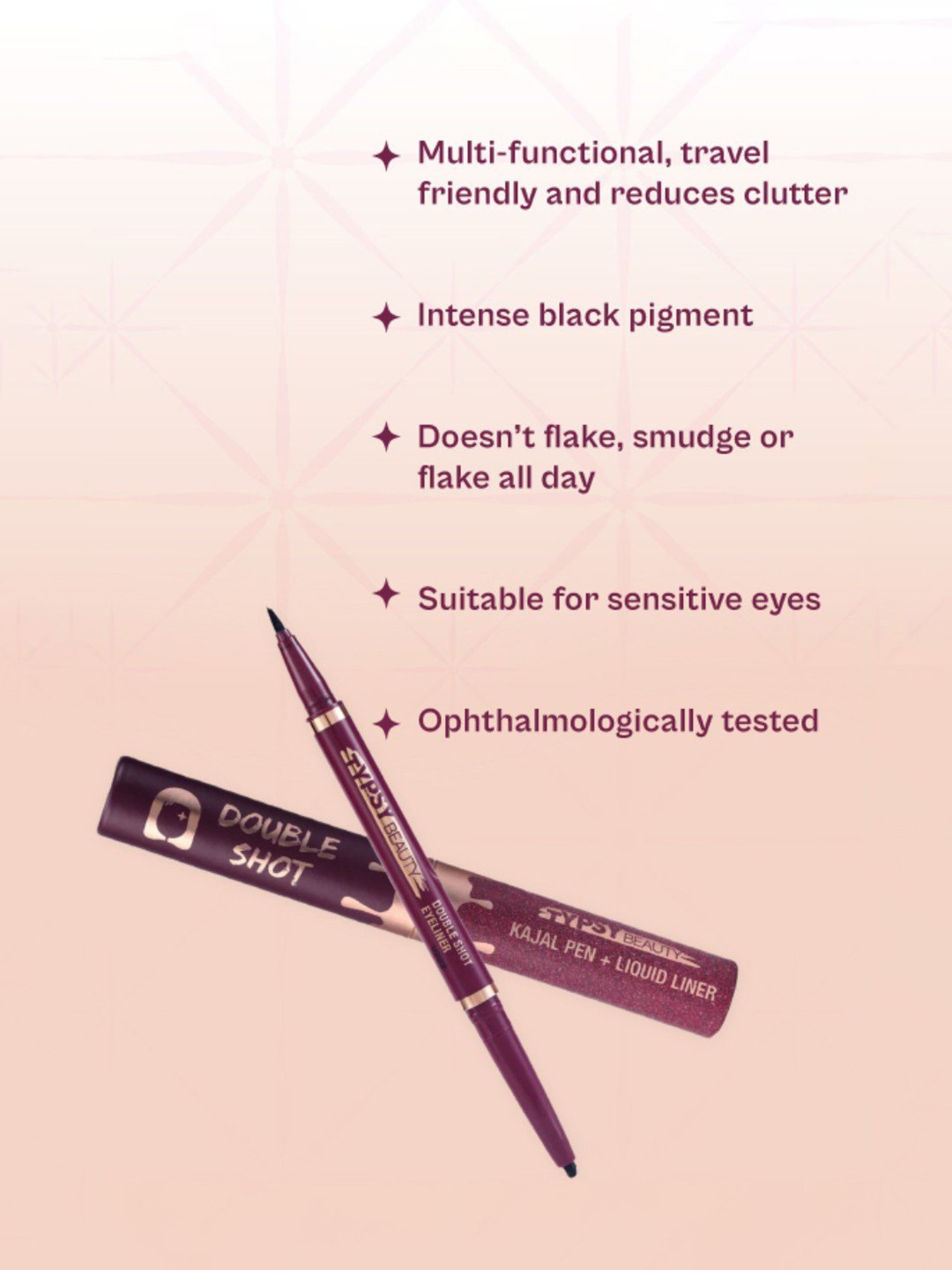 Typsy Beauty Double Shot Kajal Pen + Liquid Liner Jet Black 01 - 0.65 gm