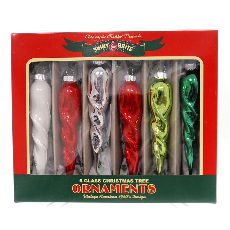 Shiny Brite 5.75" Hs Glass Icicles Holiday Splendor Ornaments  -  Ornament Sets