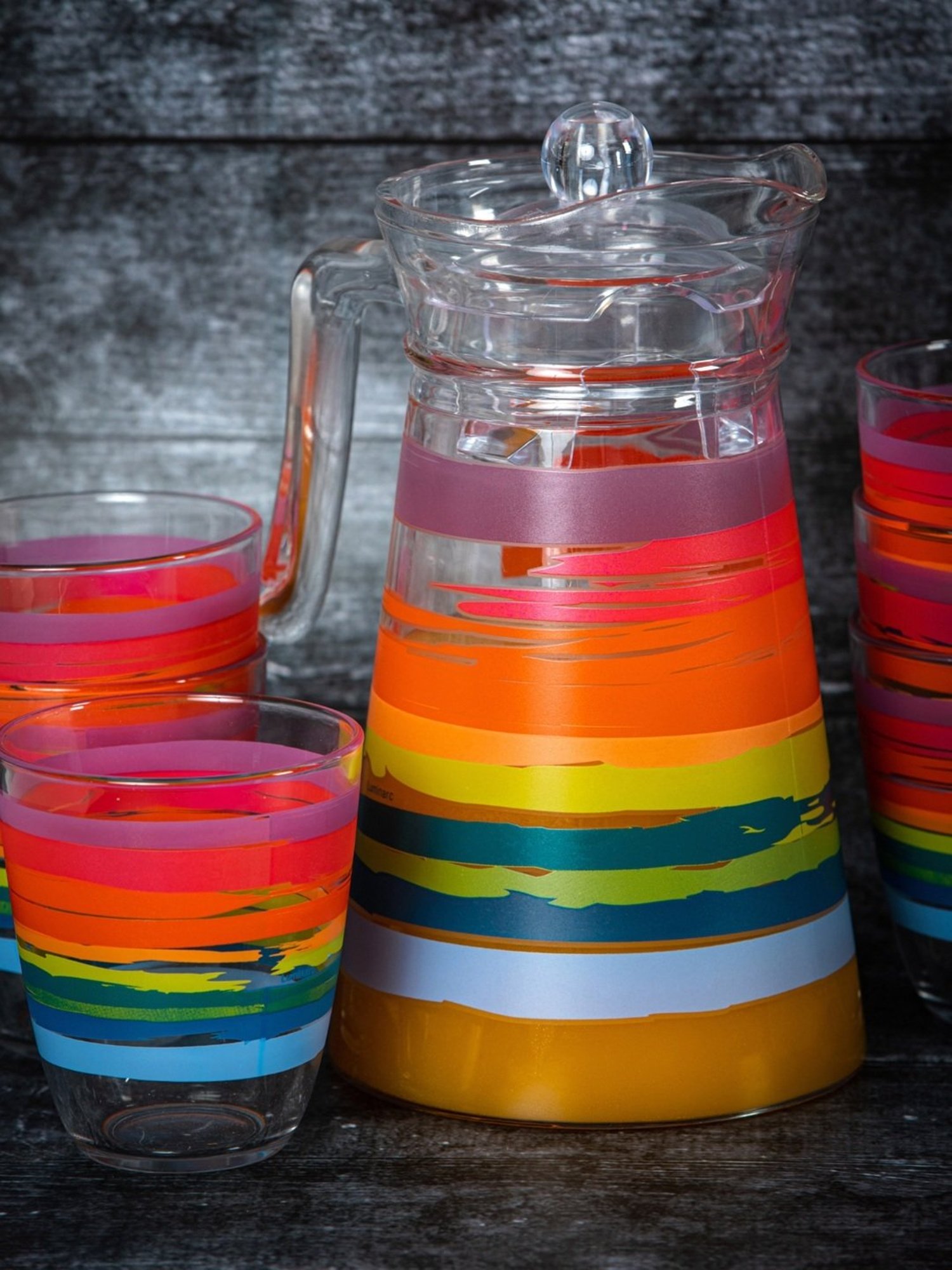 Luminarc Multicolor Glass Jug and Glass - Set of 6