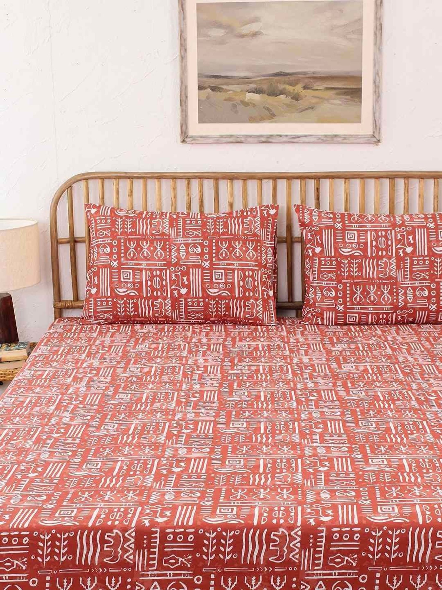 House This Gamathi Rust 150 TC Cotton Double Bedsheet Set