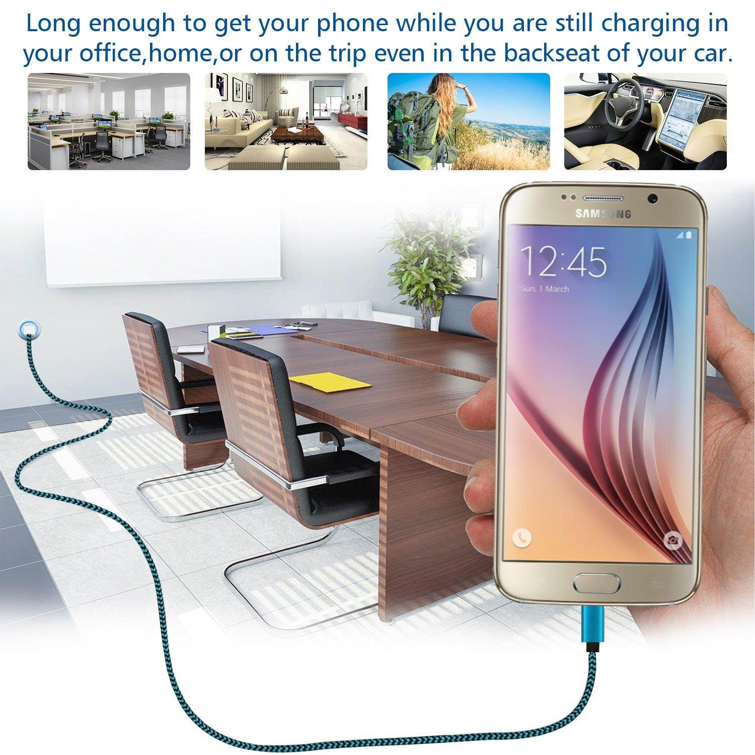 Android Charging Cable 10FT,(3Pack)High Speed Micro USB Charger Cord,Micro 2.0 A Male to B Charging Wire,Durable Long Braided Data Sync Cable for Samsung Phone/Galaxy Tablet/LG/Honor/Windows/PS4- Blue