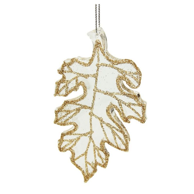 Raz Imports 4" Rich Elegance Champagne Glittered Oak Leaf Christmas Ornament - Clear/Gold
