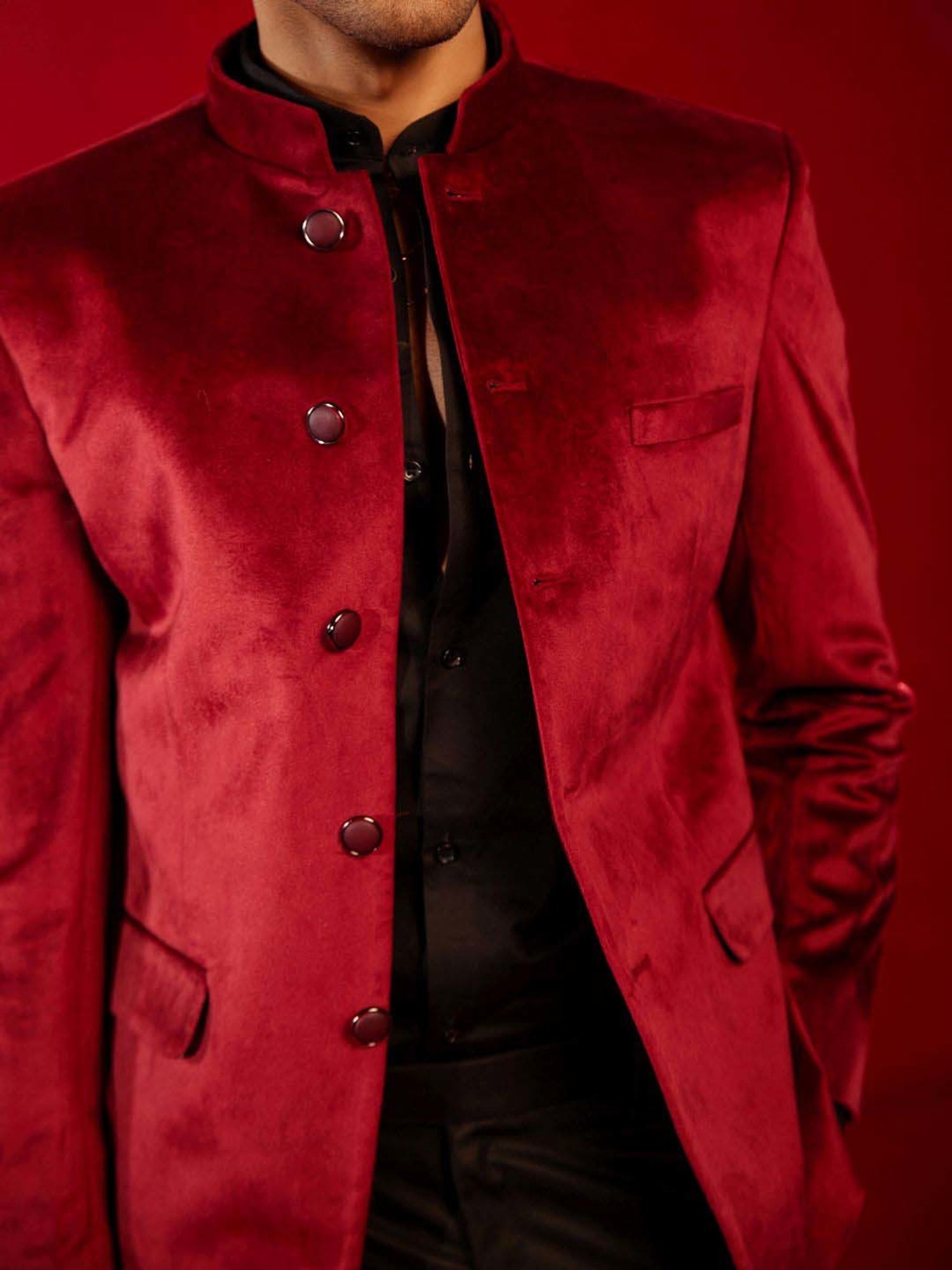 Vastramay Maroon Regular Fit Ethnic Blazer