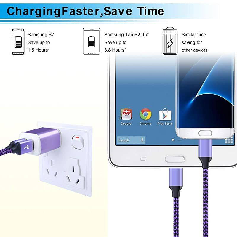 Micro USB Wall Charger,  Micro USB Cable 6ft Android Phone Cord with Dual Port USB Charger Plug Charging Block for Samsung Galaxy S7 S6 J8 J7 J6 J5, LG K50 K40 K30 K20, Stylo 3 2, Moto E6s E5 G5