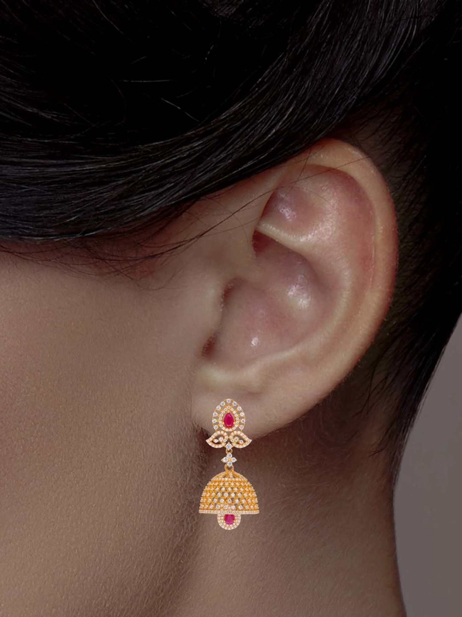 CKC Radiant Charm: Gold Jumka with Zircon and Ruby Stones