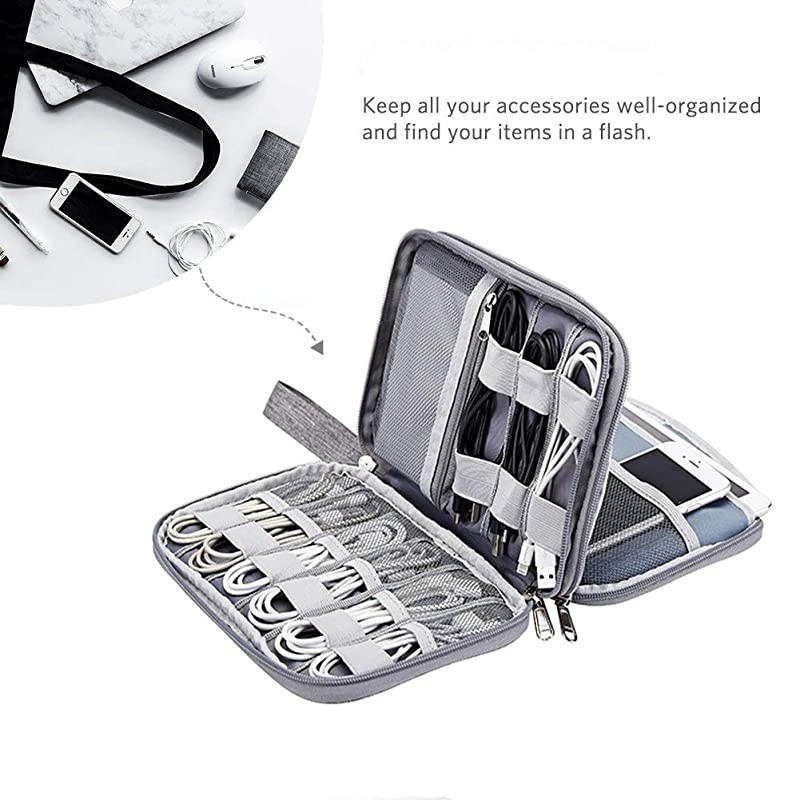 Electronics Organizer Travel Cable Organizer Waterproof Portable Electronics Accessories Case Gadget Bag for 79 IPad Mini Chargers Cord Phone USB SD CardGray