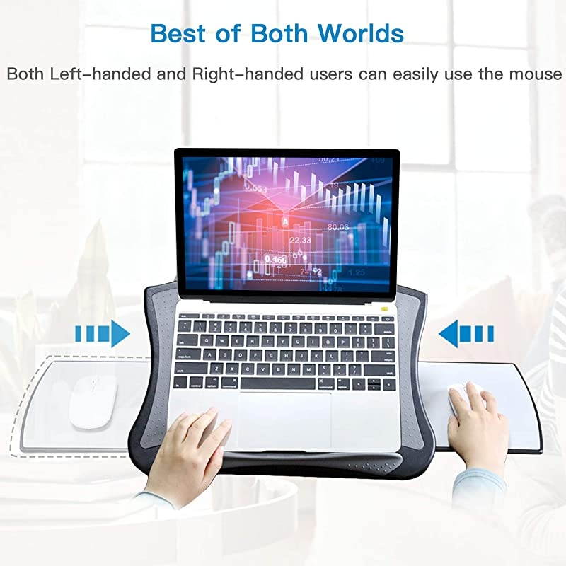 Adjustable Lap Desk with Cooling Fan, Fits 15.6 Inch Laptops, Comfortable Laptop Desk Stand with 5 Adjustable Angles, Detachable Mouse Pad & Mesh Cushion Base