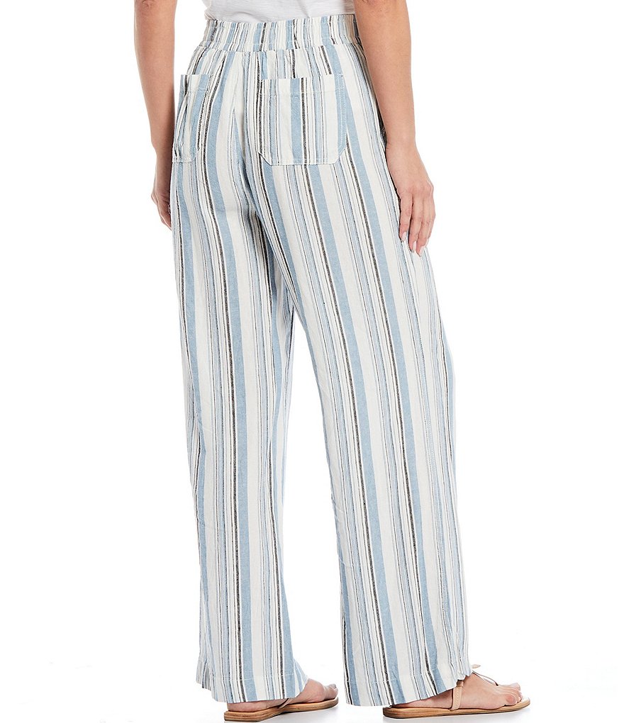 Westbound Mid-Rise Wide Leg Stripe Print Linen Pants