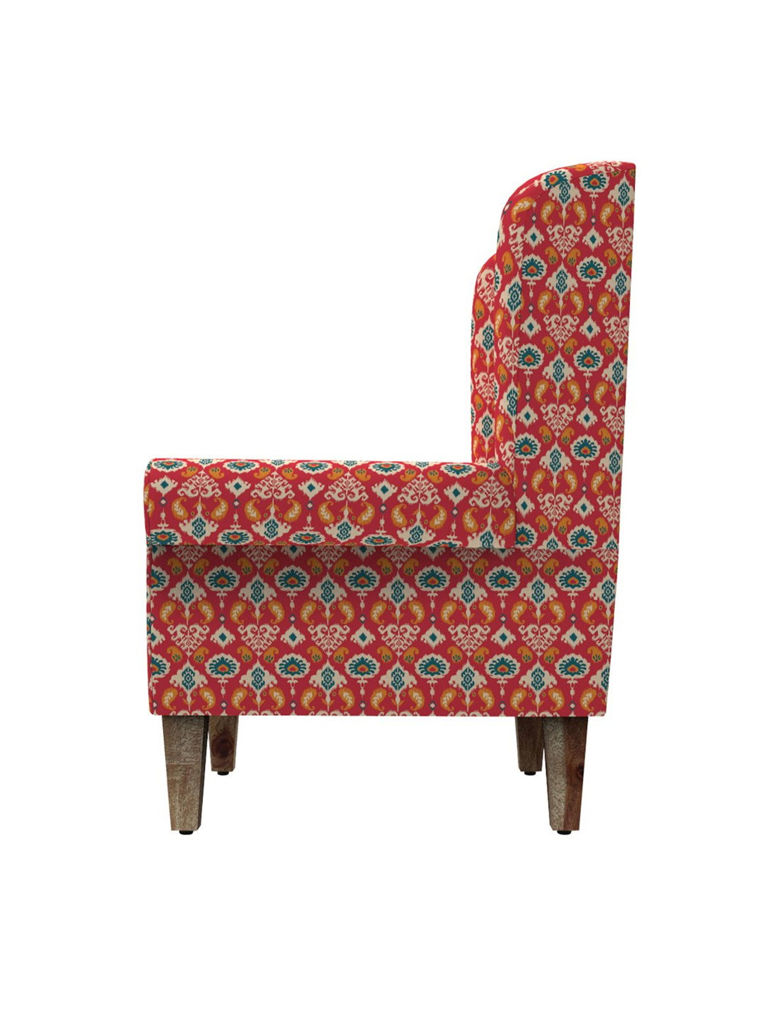 Chumbak Ikat Red Sheesham Wood Begum Wing Chair