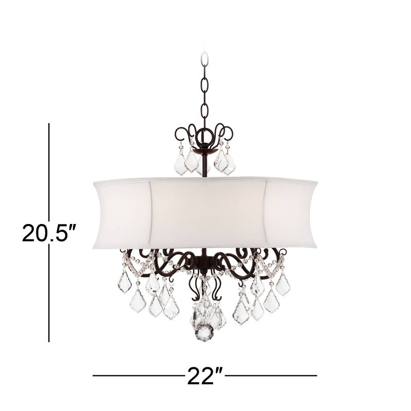 Vienna Full Spectrum Dark Bronze Crystal Pendant Chandelier 22" Wide White Fabric 5-Light Fixture Dining Room House Foyer Kitchen