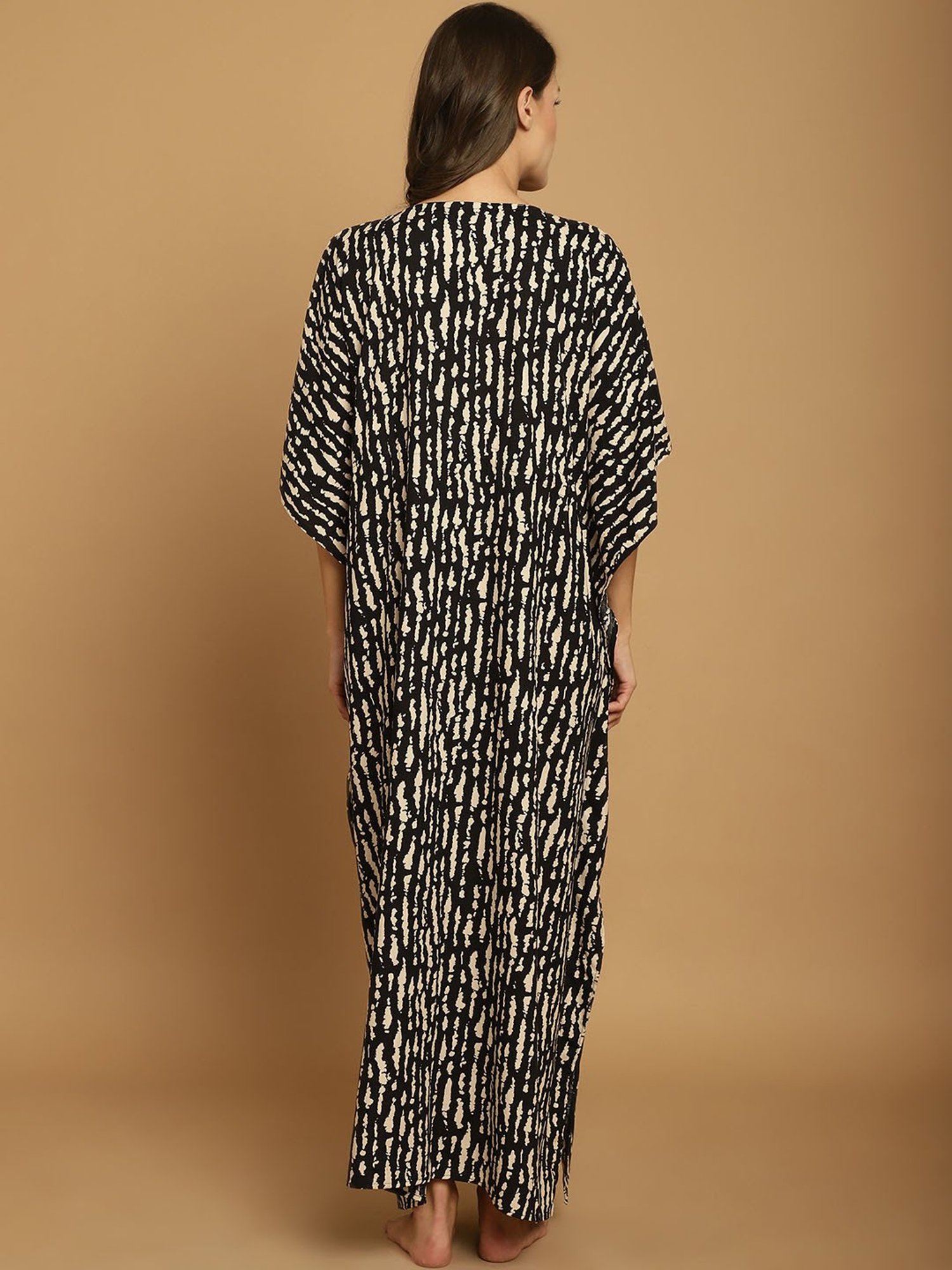 Secret Wish Black & Cream Printed Maternity Kaftan Nighty